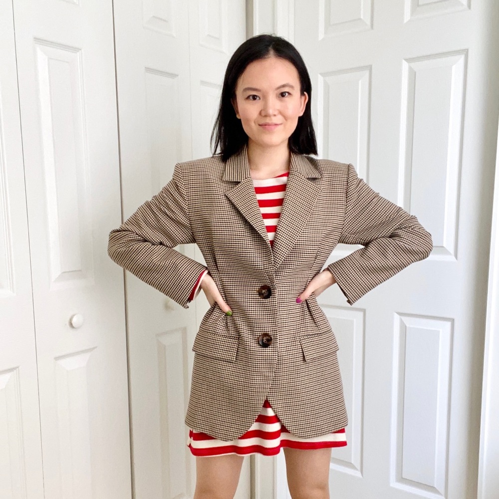 💖NWOT Zara brown houndstooth blazer XS